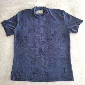 Carroll Reed Floral Print Mockneck Top Short Sleeves Pleated Relaxed-Fit Blue